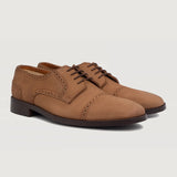 Dirk Brogues Derby Brown Nubuck Leather Shoes For Men in Brown Full-Grain Leather - Lateral Side Profile View | Buy Online