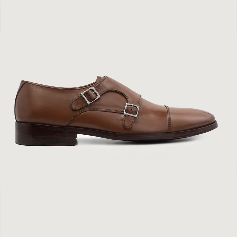 Boston Double Monk Strap Castanho Leather Shoes para Homem