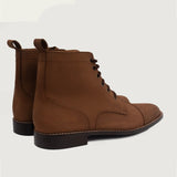 Knight Derby Brown Leather Boots For Men - Reinforced Heel Counter & Precision Double-Row Stitching Detail