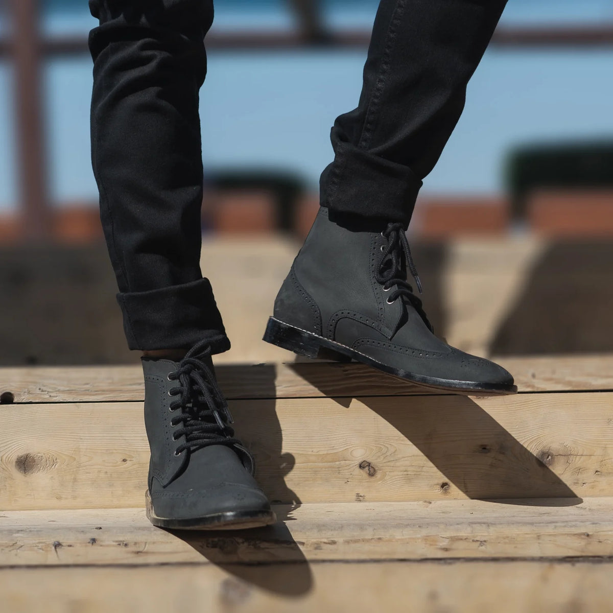 Orlaven Duster Brogues Derby Preto Nubuck Botas em couro para Homem footwear image 9