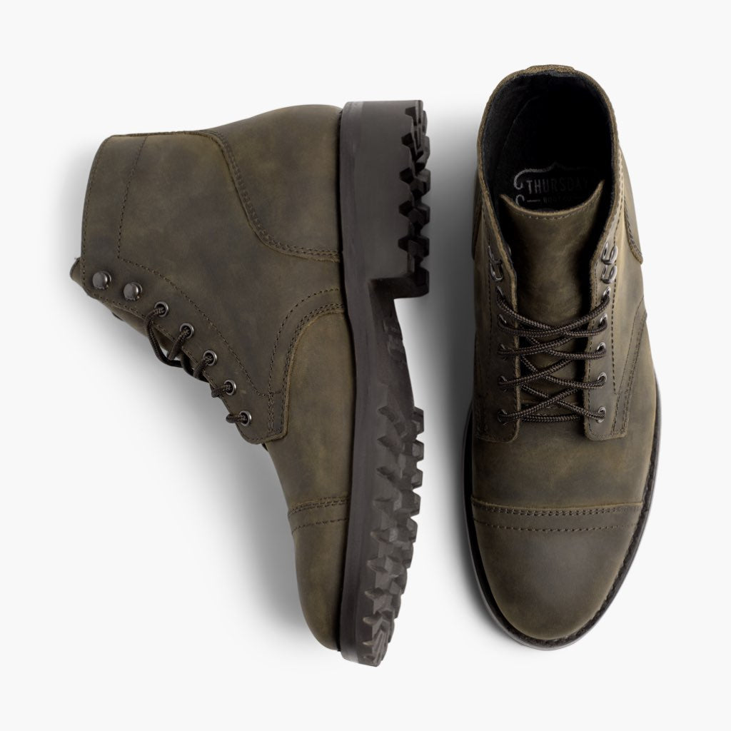 Captain StormKing® Dark Olive Matte Botas em couro para Homem - Contraforte reforçado e costuras duplas de precisão