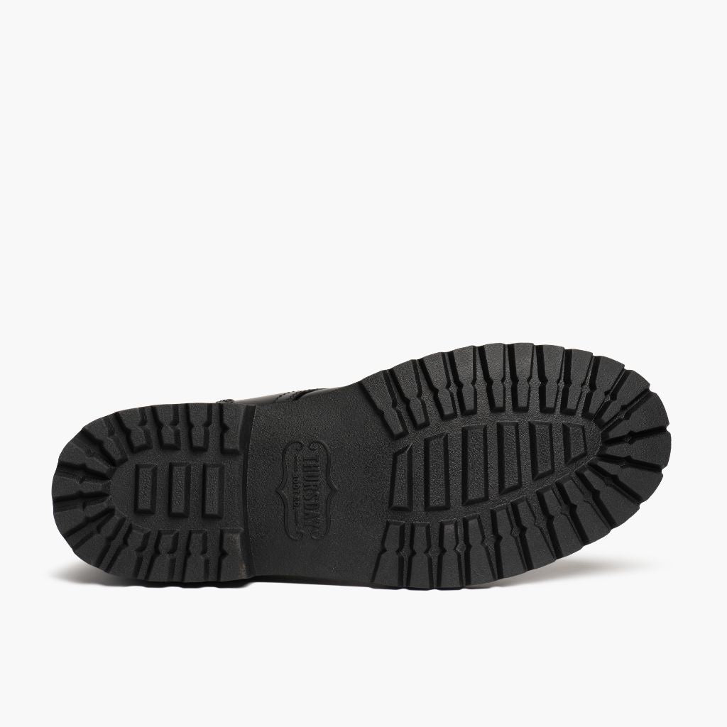 High-Traction Rubber Outsole & Lug Tread Pattern on Hero Preto Botas em couro para Homem