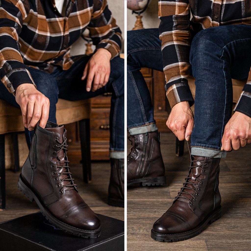 Tailored Rib Cuffs & Hem Craftsmanship Construction Detail on Casa Moto Old English Botas em couro para Homem