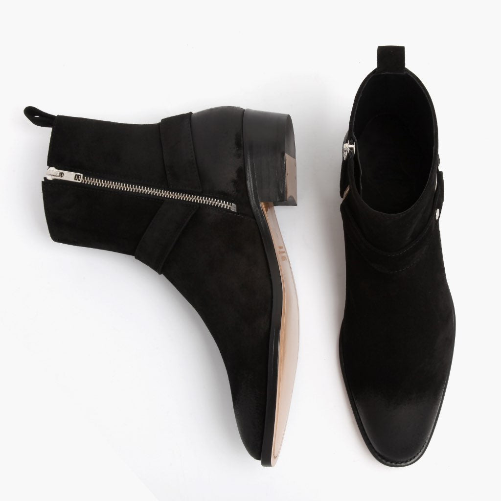 Harness Preto Suede Botas em couro para Homem - Contraforte reforçado e costuras duplas de precisão