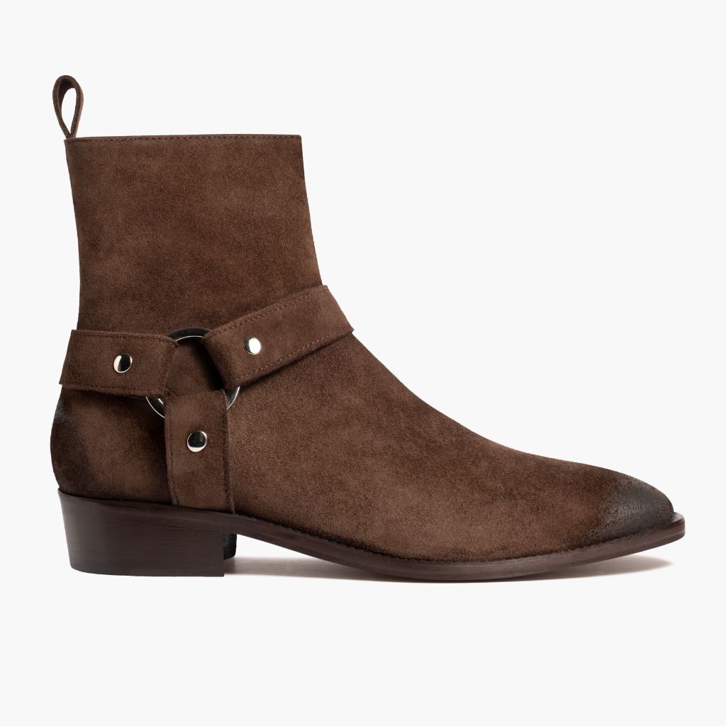 Dark Brown Goatskin Suede Leather Boots - Construção de vira Goodyear e biqueira