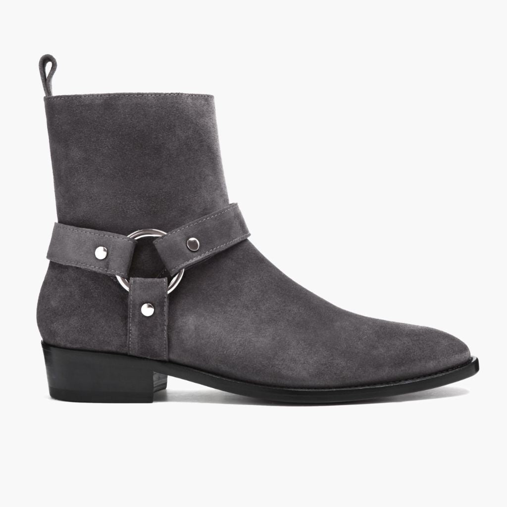 Grey Goatskin Suede Leather Boots - Construção de vira Goodyear e biqueira
