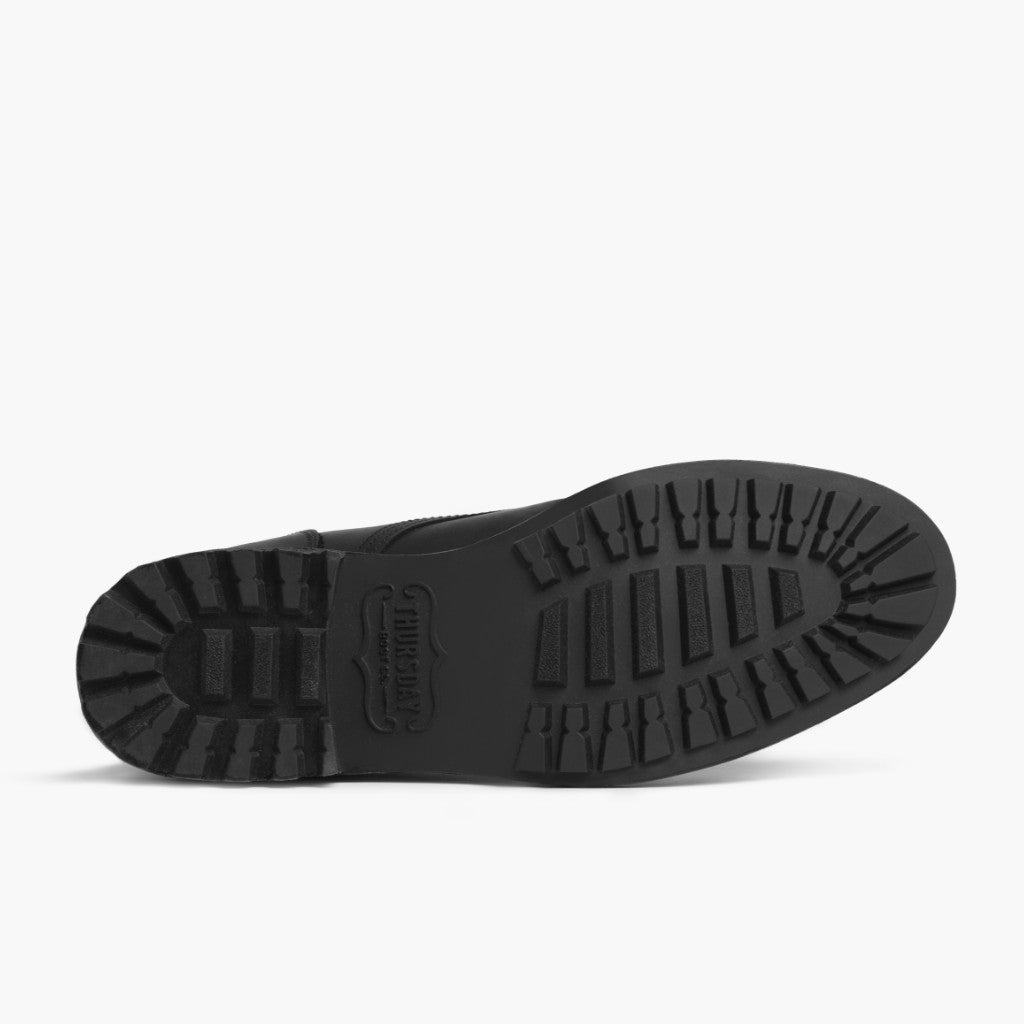 High-Traction Rubber Outsole & Lug Tread Pattern on Logger Preto Matte Botas em couro para Homem