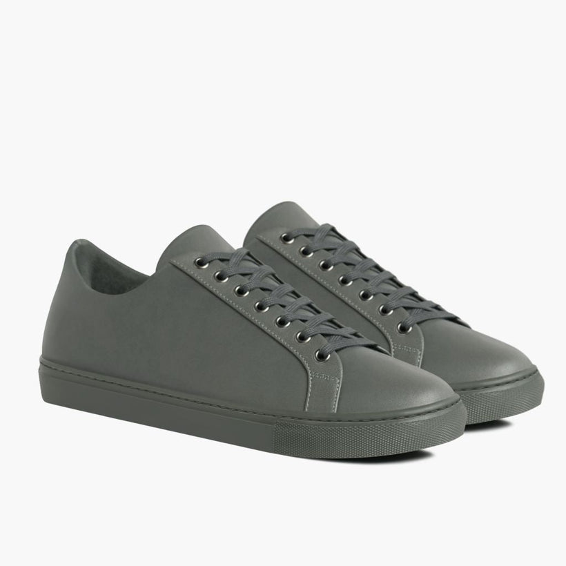 Premier Low Top Grey Leather Sneakers For Men in Grey Full-Grain Leather - Lateral Side Profile View | Buy Online