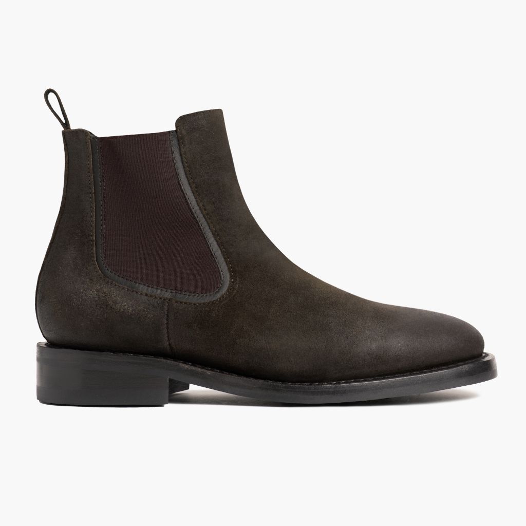 Olive Goatskin Suede Leather Boots - Construção de vira Goodyear e biqueira