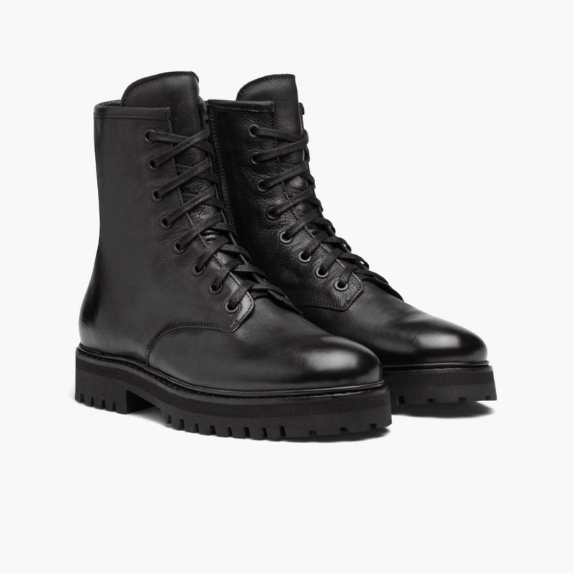 Combat Preto Leather Boots para Mulher