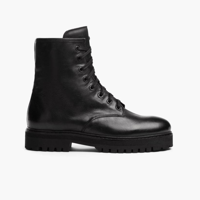 Combat Preto Leather Boots para Mulher