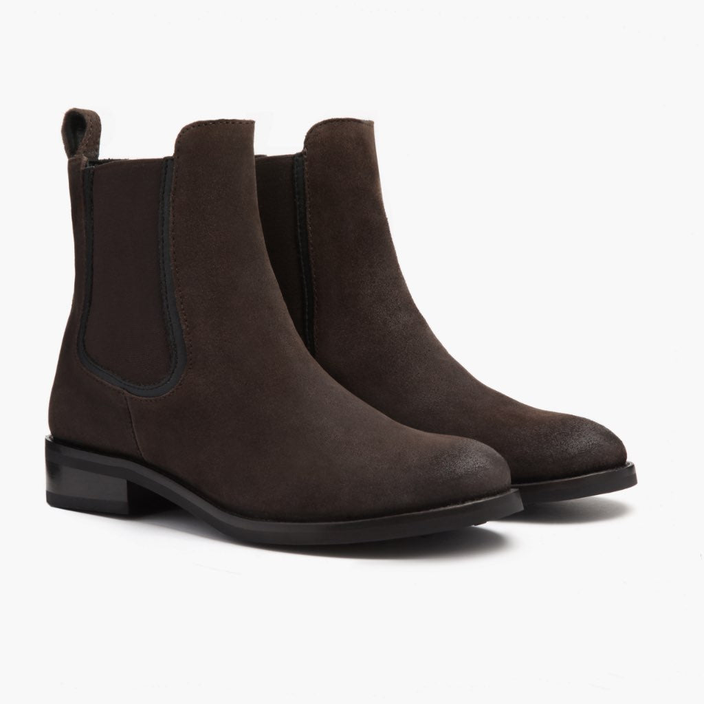 Dark Brown Goatskin Suede Leather Boots - Construção de vira Goodyear e biqueira