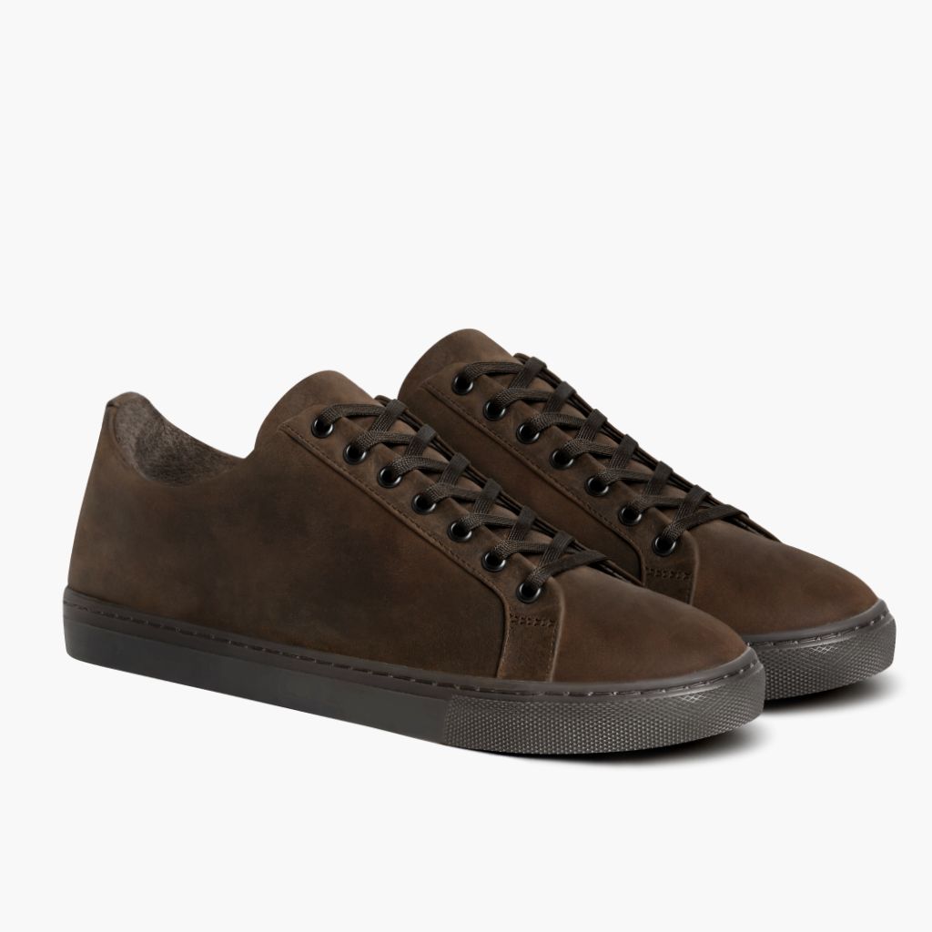 Premier Low Top Tobacco Sapatilhas em pele para Mulher in Classic Full-Grain Leather - Vista de perfil | Comprar online