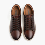 Premier Low Top Coffee Leather Sneakers For Men - Reinforced Heel Counter & Precision Double-Row Stitching Detail