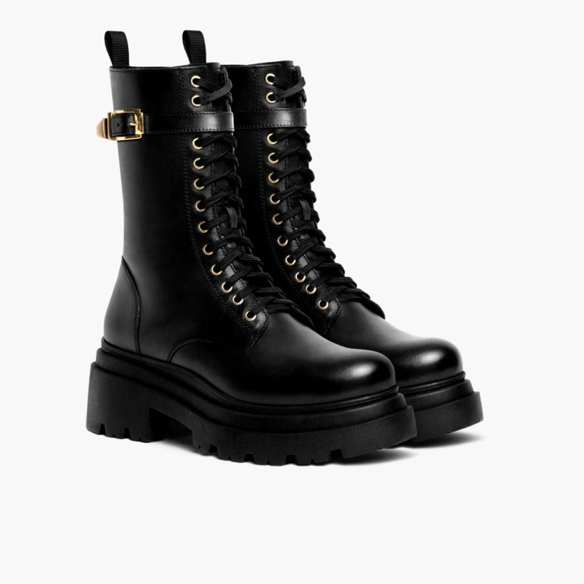 Fatale Preto & Gold Botas em couro para Mulher