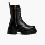 Fatale Black & Gold Leather Boots - Reinforced Heel Counter & Precision Double-Row Stitching Detail