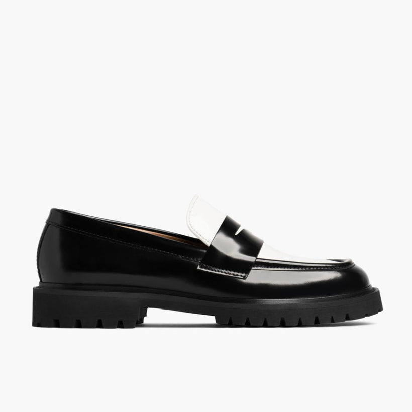 Penny Preto & White Leather Loafers para Mulher