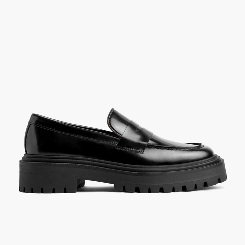 Penny Platform Preto Leather Loafers para Mulher