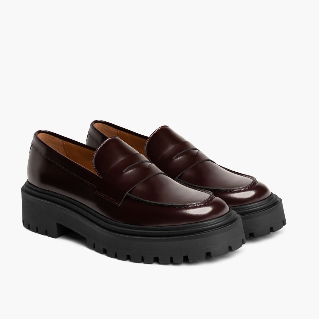 Penny Platform Borgonha Botas em couro para Mulher in Burgundy Full-Grain Leather - Vista de perfil | Comprar online