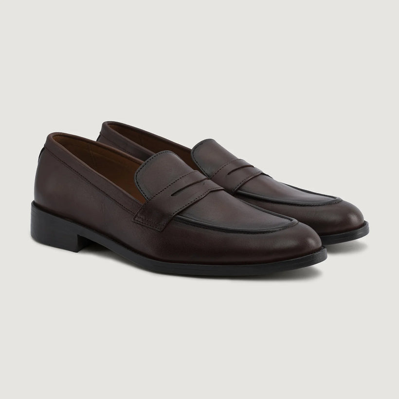 Baxton Burnished Castanho Leather Loafers para Homem