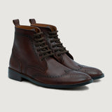 Duster Brogues Derby Brown Burnished Leather Boots - StudGuard in Burnished Brown Full-Grain Leather - Front Profile View & Tailored Silhouette | Buy Online