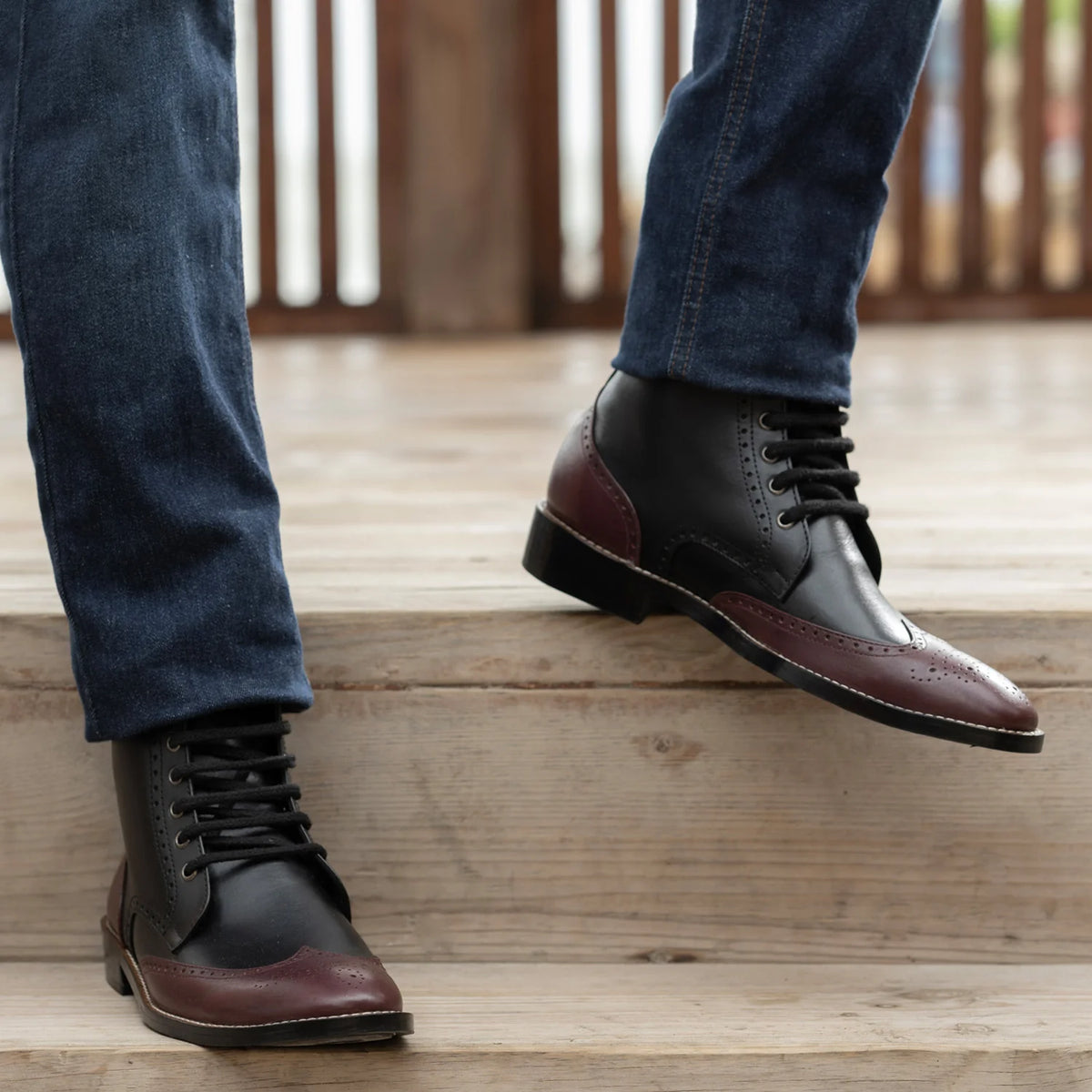 Orlaven Duster Brogues Derby Bordô Preto Botas em couro - StudGuard para Homem footwear image 9