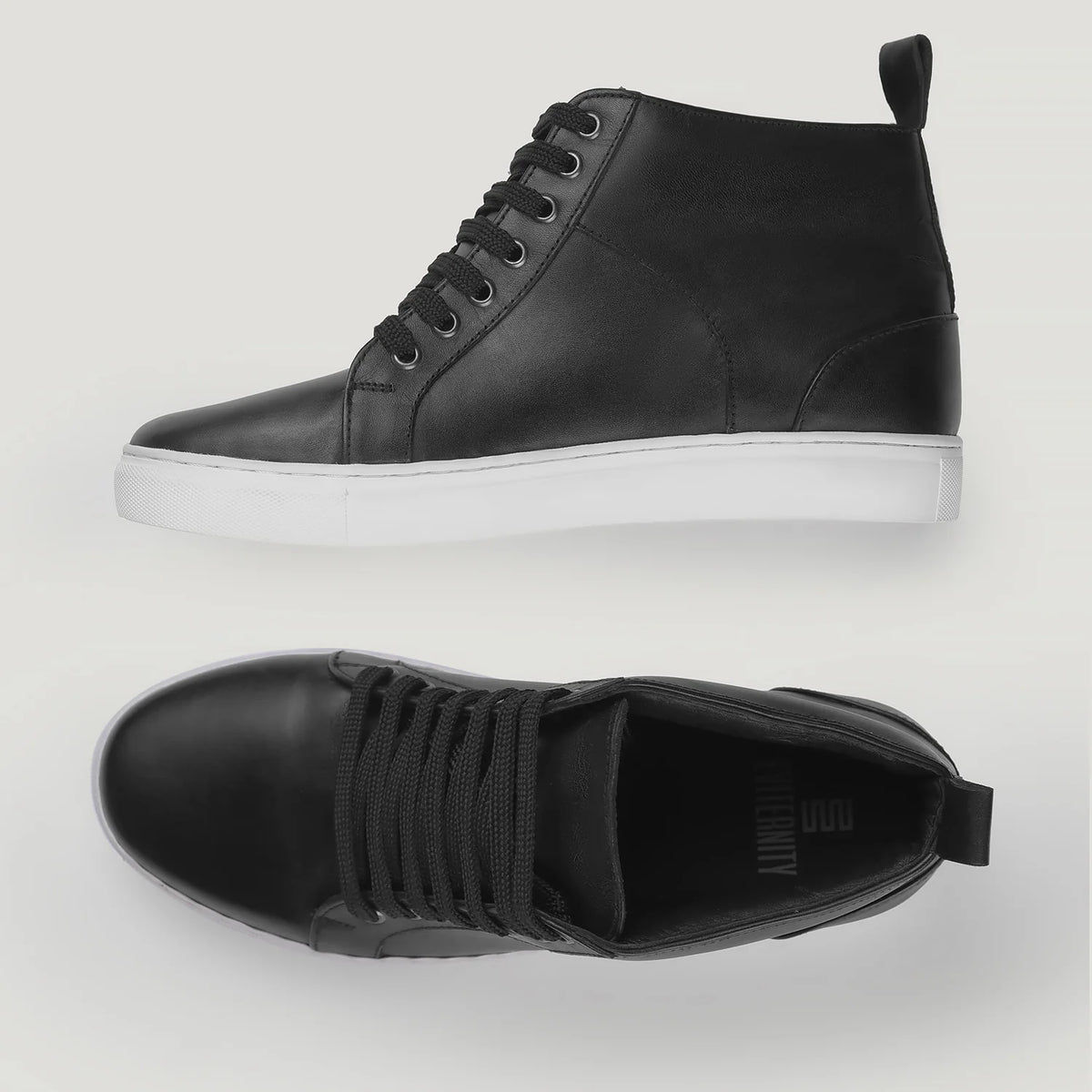 Marty High Top Preto Sapatilhas em pele para Homem - Contraforte reforçado e costuras duplas de precisão