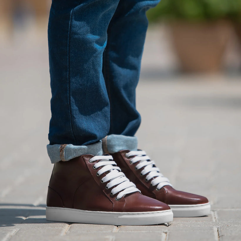 Marty High Top Bordô Sapatilhas em pele para Homem
