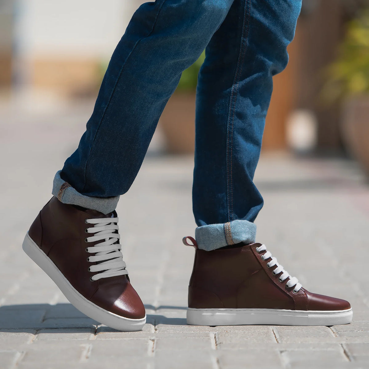 Marty High Top Bordô Sapatilhas em pele para Homem - Contraforte reforçado e costuras duplas de precisão