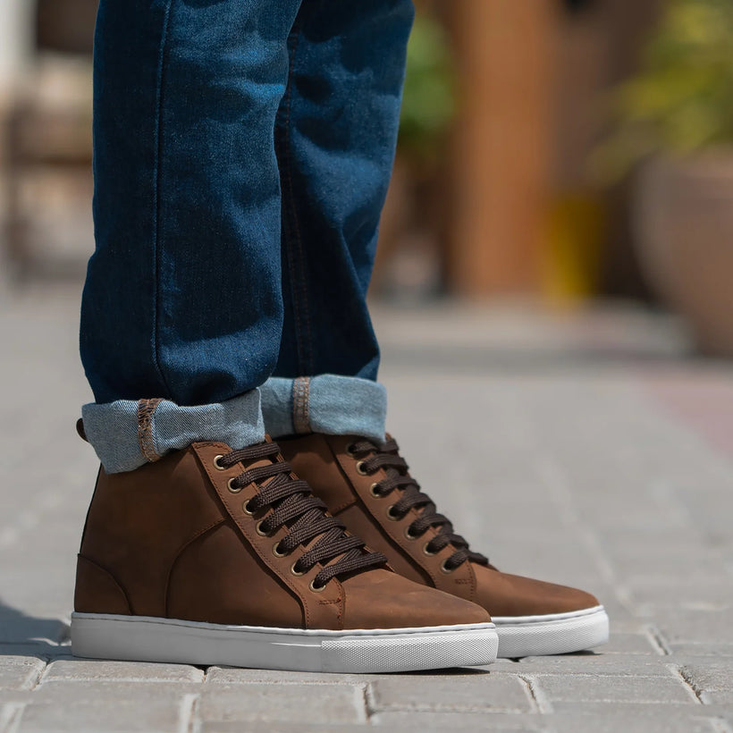 Marty High Top Pull-up Castanho Sapatilhas em pele para Homem