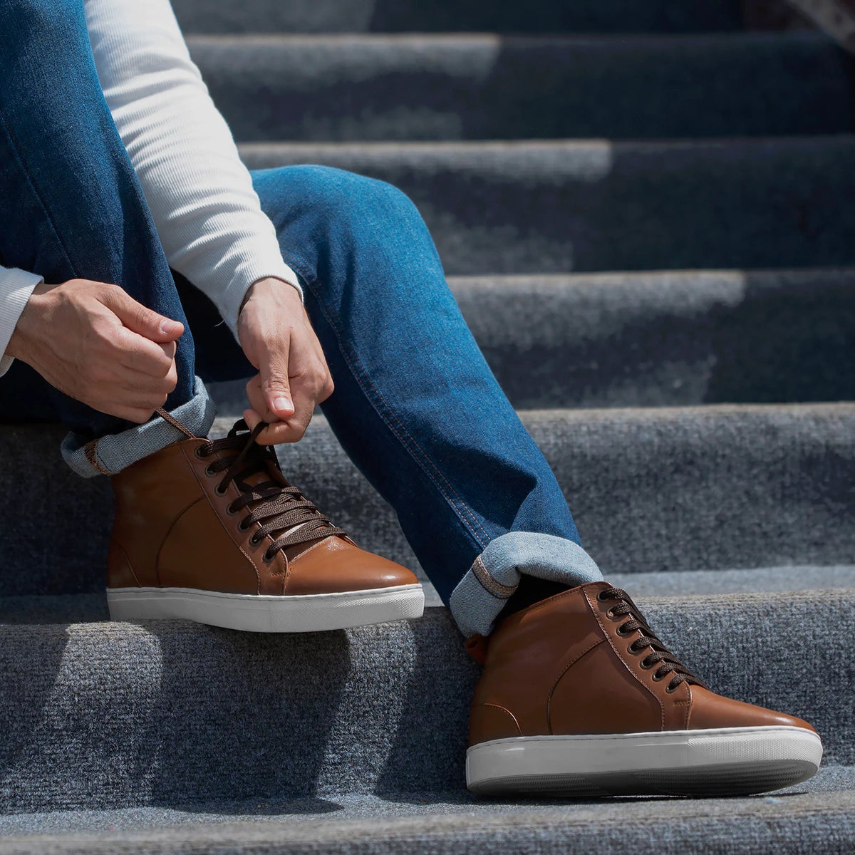 Orlaven Marty High Top Caramelo Sapatilhas em pele para Homem footwear image 10