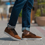 Brown Goatskin Suede Leather Sneakers - Goodyear Welt Construction & Front Toe Box Detail