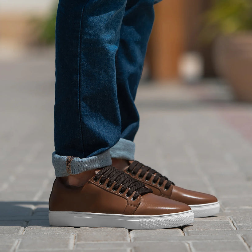 Murphy Low Top Caramelo Sapatilhas em pele para Homem