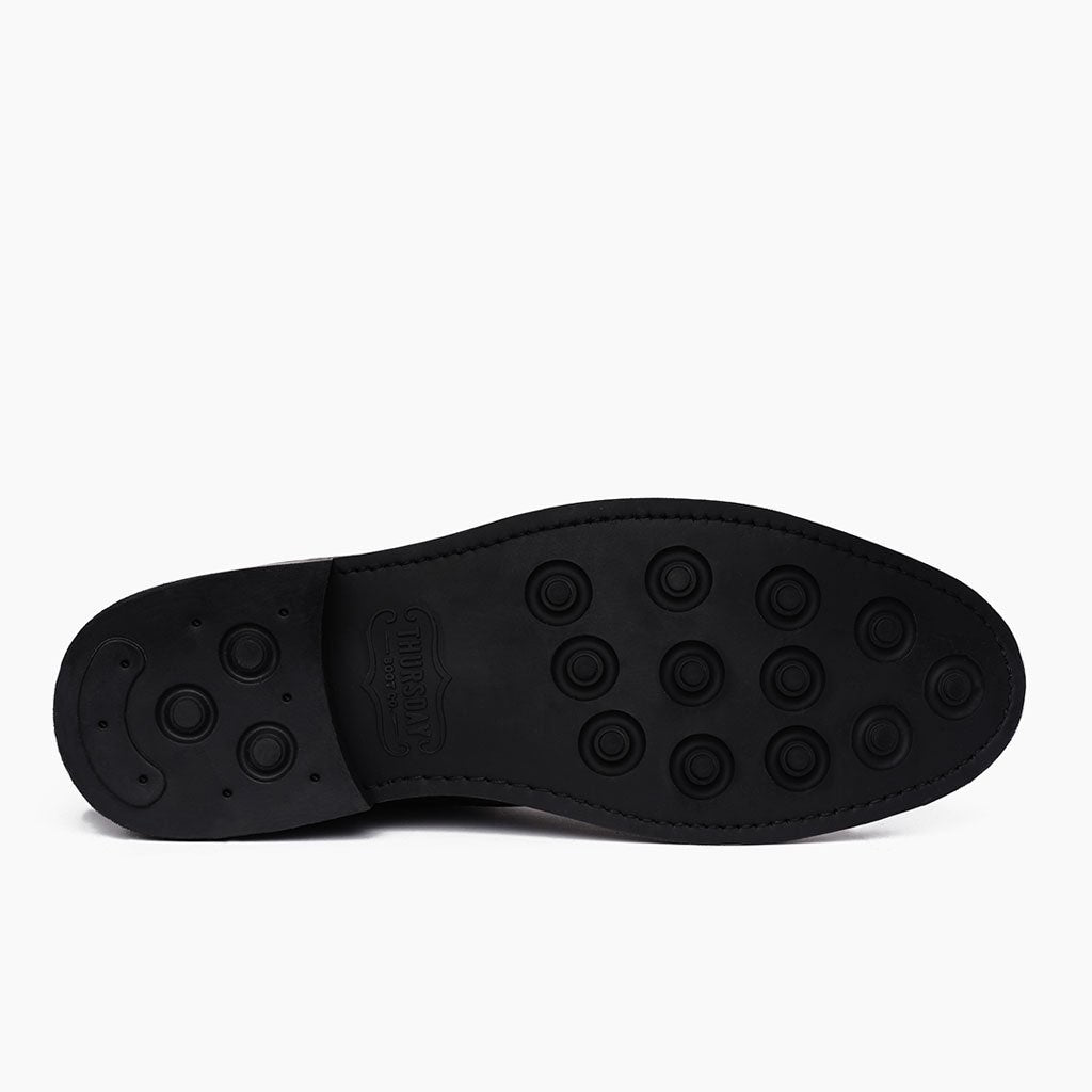 High-Traction Rubber Outsole & Lug Tread Pattern on Captain Preto Matte Botas em couro para Homem