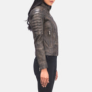 
Distressed Brown Goatskin Leather Biker Jacket - Vista traseira com ombros definidos e bainha impecável