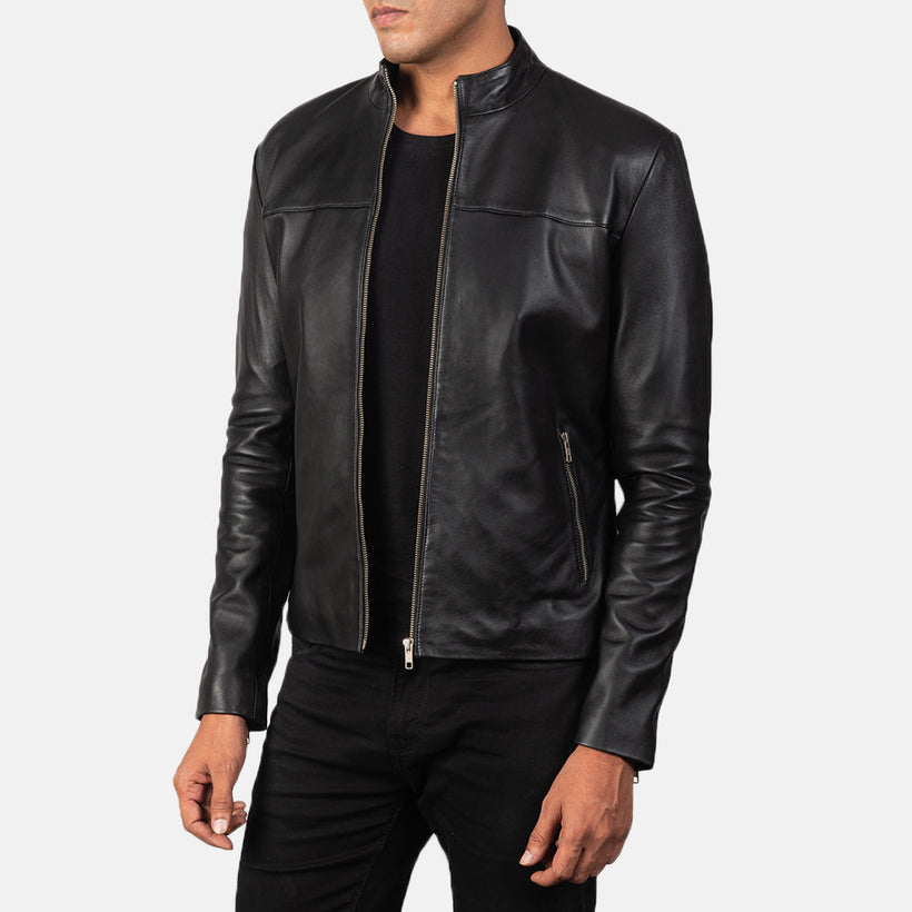 Adornica Preto Blusão Biker de Couro para Homem