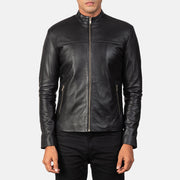 Men's Adornica Preto Blusão Biker de Couro para Homem - Lateral Side Profile View Showing Sleeve Cut &amp; Athletic Taper Fit