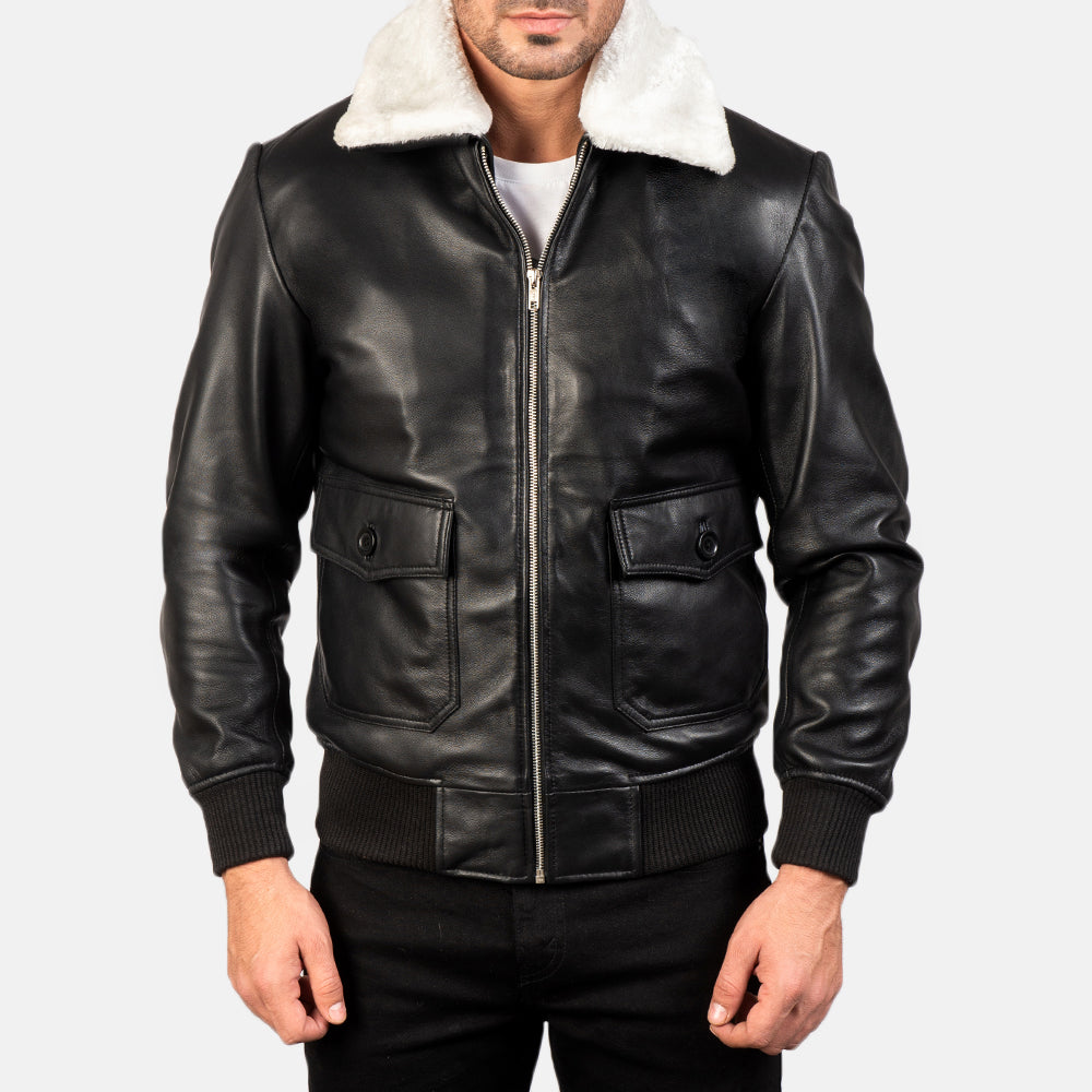 
Vista detalhada of Shirt with Removable Fur & Zipper Hardware on Airin G-1 Black & White Leather Bomber Jacket