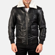 
Vista detalhada of Shirt with Removable Fur & Zipper Hardware on Airin G-1 Black & White Leather Bomber Jacket