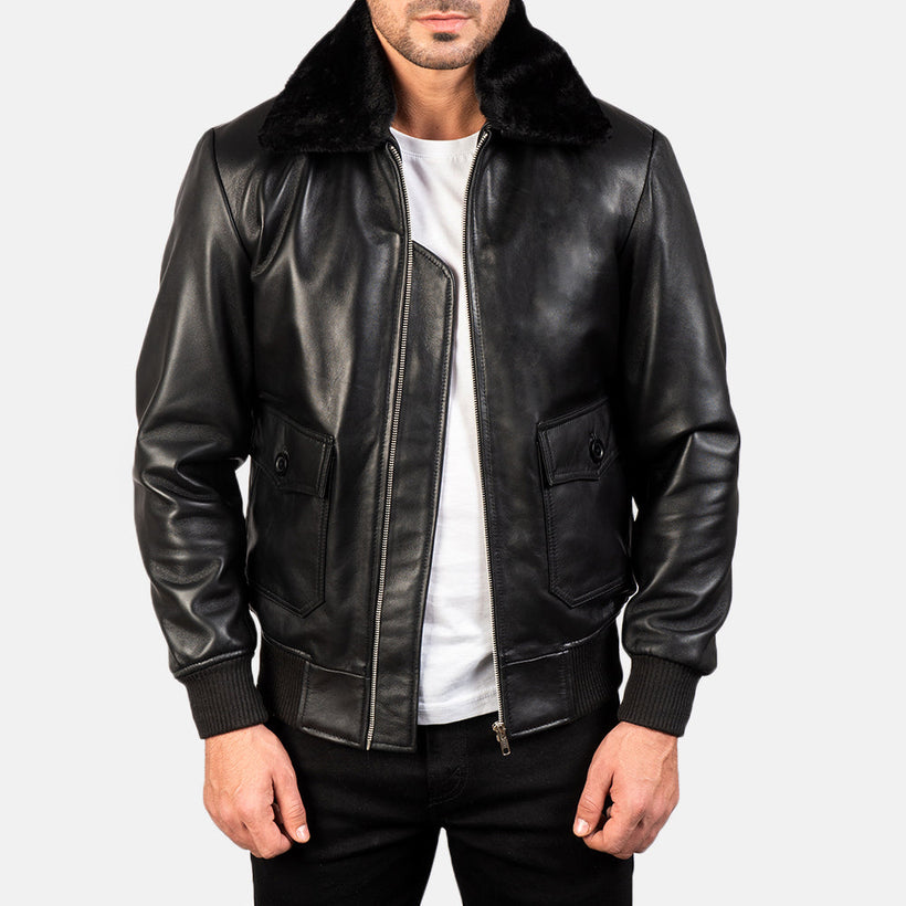 Airin G-1 Preto Blusão Bomber de Couro para Homem