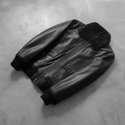 
Rib Knit & Hem Craftsmanship Construction Detail on Airin G-1 Preto Jaqueta Bomber de Couro para Homem