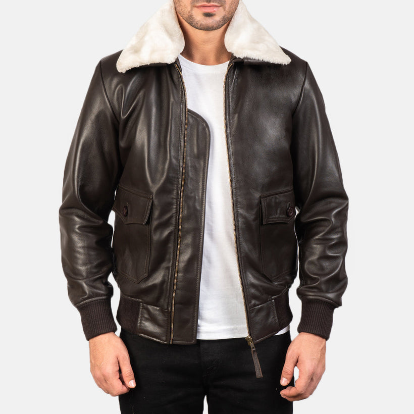 Airin G-1 Castanho Blusão Bomber de Couro para Homem