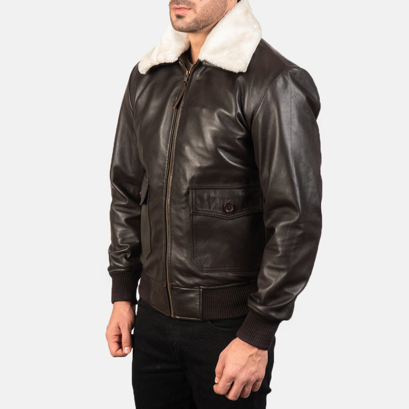 Airin G-1 Castanho Blusão Bomber de Couro para Homem