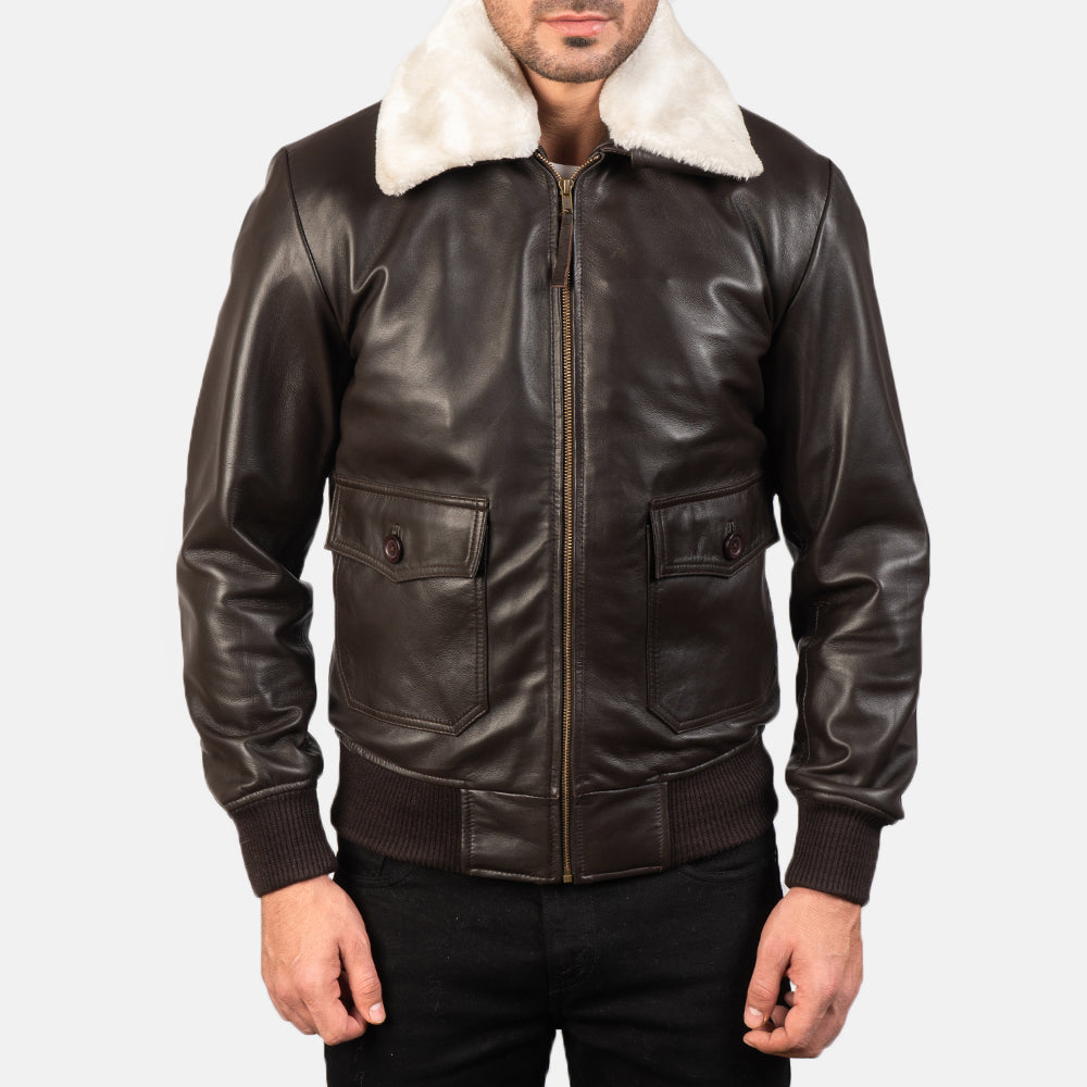 
Vista detalhada of Shirt with Removable Fur & Zipper Hardware on Airin G-1 Castanho Jaqueta Bomber de Couro para Homem