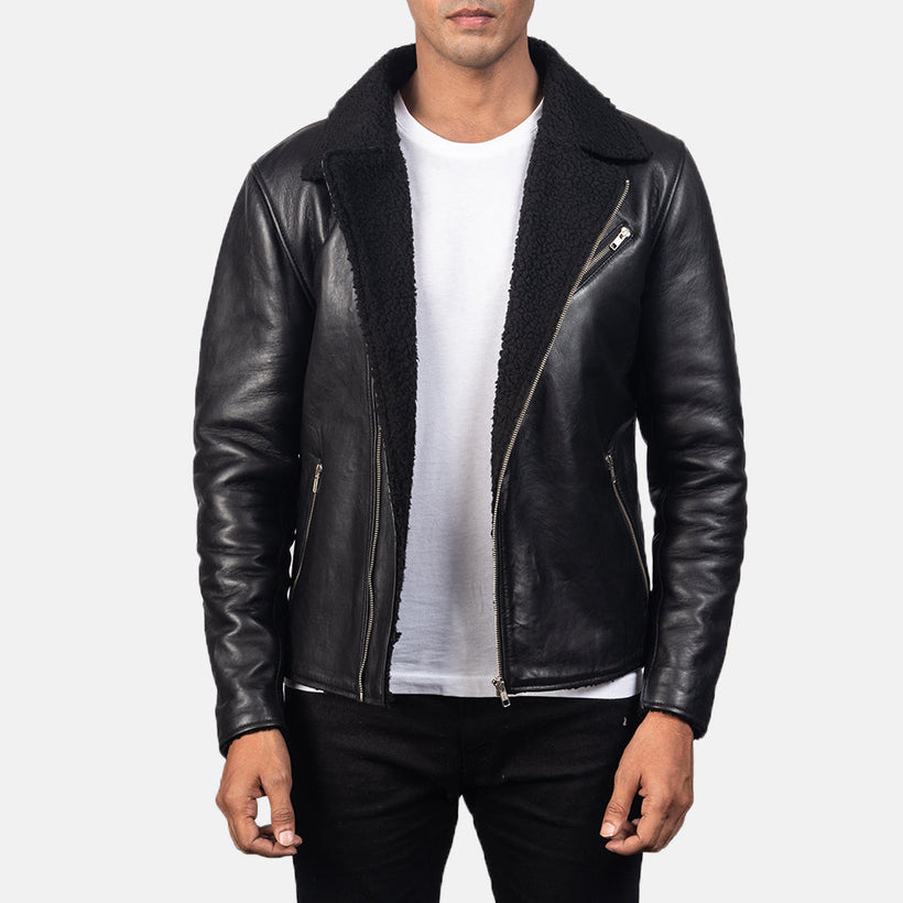 Alberto Shearling Preto Blusão de Couro para Homem