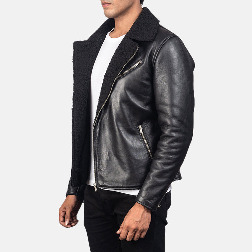 Alberto Shearling Preto Blusão de Couro para Homem
