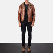
Vista detalhada of Notch & Zipper Hardware on Alberto Shearling Castanho Jaqueta de Couro para Homem