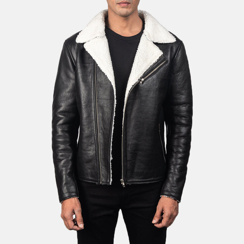 Alberto White Shearling Preto Blusão de Couro para Homem