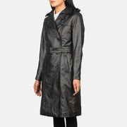 
Black Cowhide leather Coat - Vista traseira com ombros definidos e bainha impecável