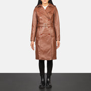 Women's Alice Castanho Double Breasted Casaco de Couro para Mulher in Black Cowhide Leather - Front Profile View &amp; Tailored Silhouette | Buy Online